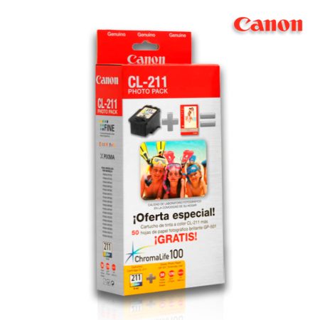 Tinta Canon CL-211 + Papel Foto 4″X6″ Tricolor 150 Pag